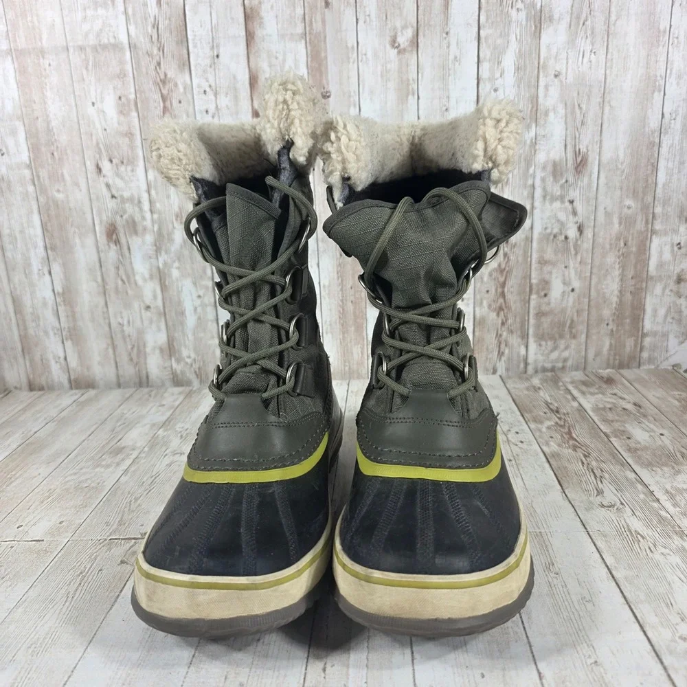 Sorel Caribou‎ Waterproof Winter Boots Olive Green NL1495-214 Womens 8.5
